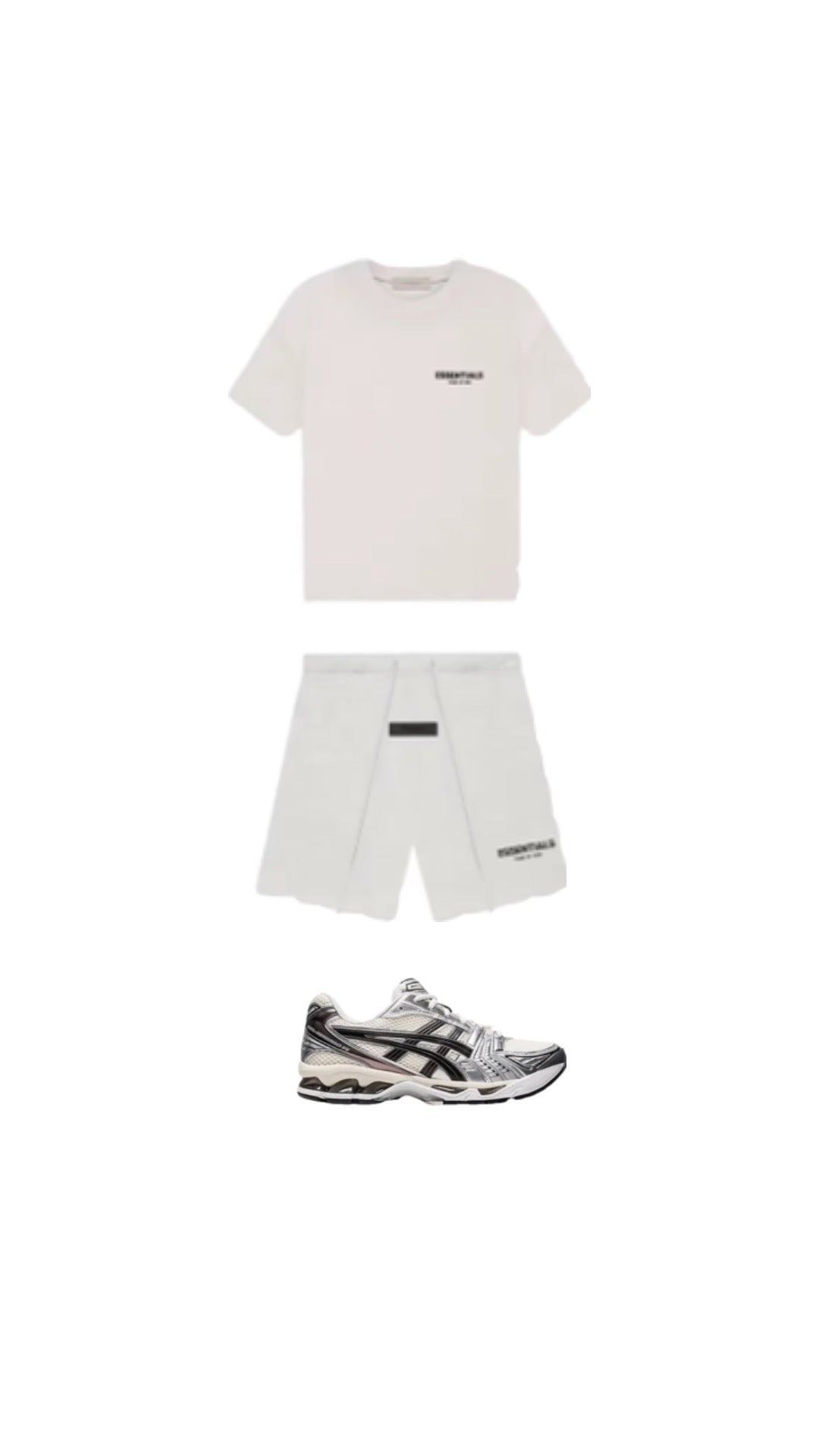 חליפה לבנה essential & asics gel kayano cream black